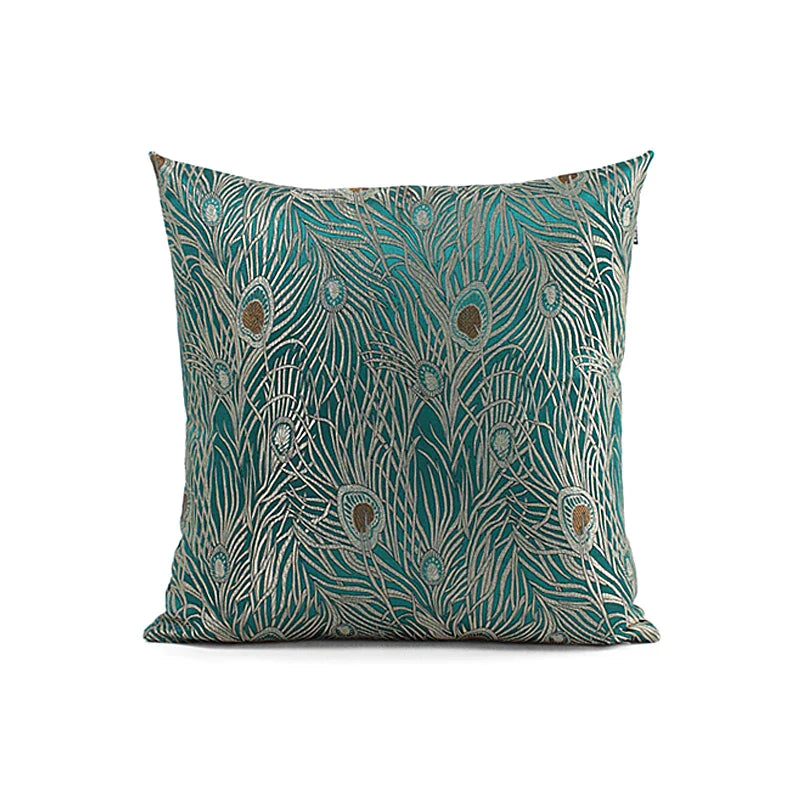 Afralia™ Peacock Feathers Jacquard Satin Brocade Cushion Cover 50x50cm