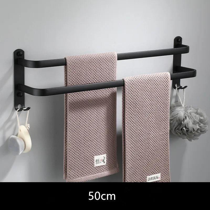 Afralia™ Matte Black Aluminum Towel Hanger 30-50 CM Wall Mounted Towel Rack