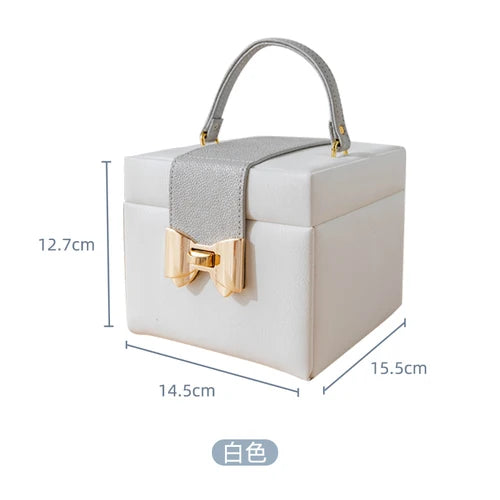 Afralia™ White PU Three-Layer Jewelry Box for Women: Watch, Bangles, Necklaces, Rings, Display Organizer