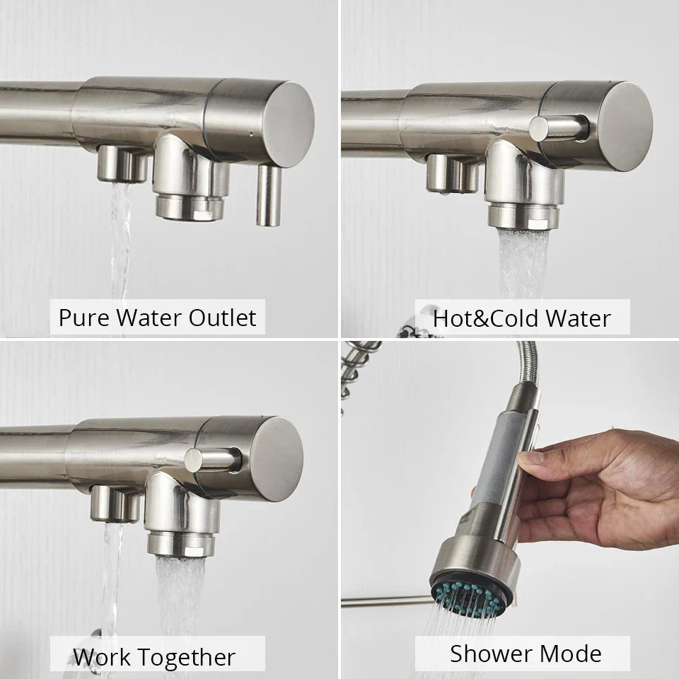 Afralia™ Kitchen Water Filter Faucet: Three Spout Mixer, 360° Rotation, Water Purification Feature