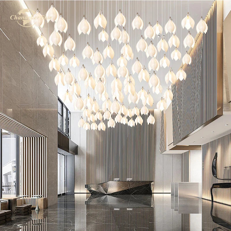Afralia™ Ceramic Flower LED Chandelier | White Gold Pendant Light for Home Decor