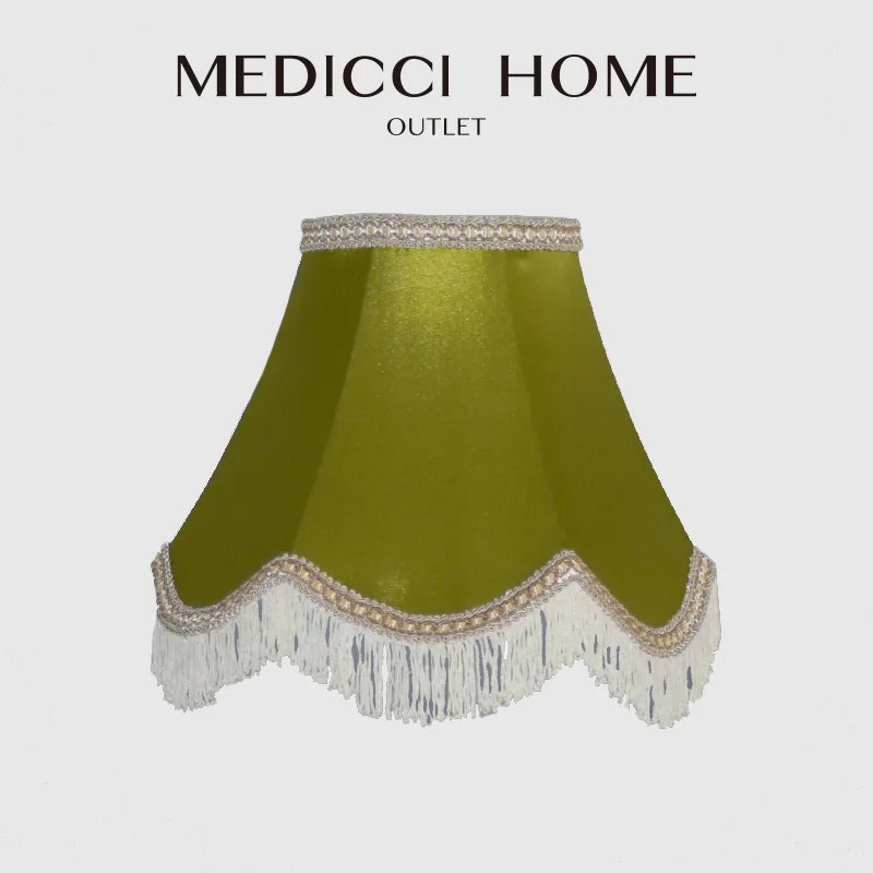 Afralia™ Silk Satin Lampshade in Apple Grass Green with Fringe Trim