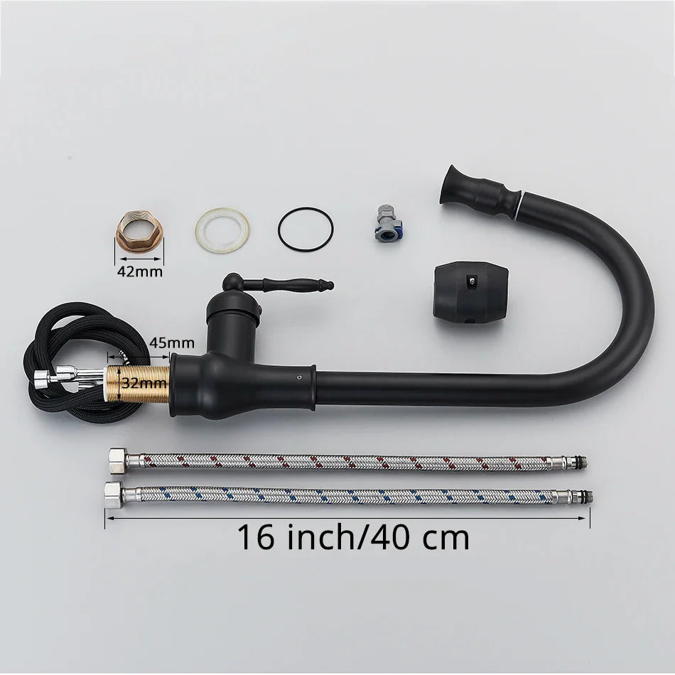 Afralia™ Matte Black Kitchen Faucet Pull Out Single Handle Mixer Tap 360 Rotation