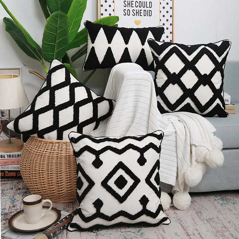 Geometric Afralia™ Black & White Cushion Cover, Home Décor, Living Room, Bedroom, Chair