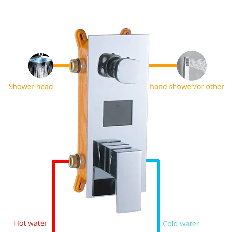 Afralia™ LED Display Bathroom Shower Faucet Mixer Valve - Chrome Finish & Concealed