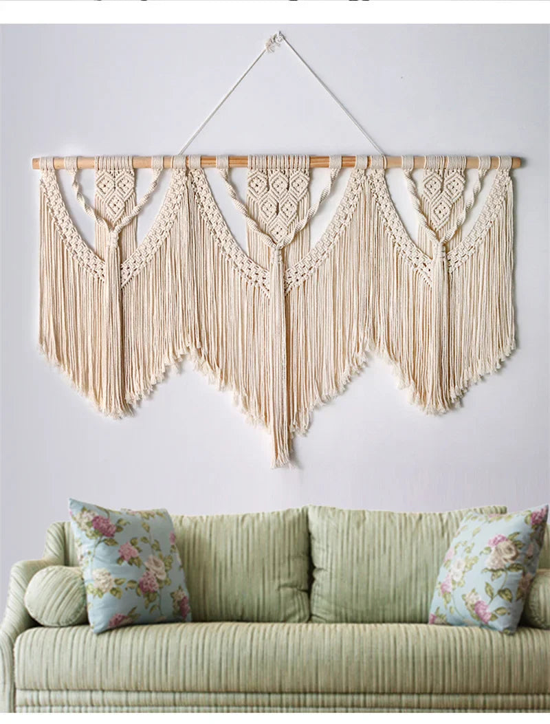 Afralia™ Large Hand-Woven Macrame Wall Hanging Tapestry with Wooden Stick & Tassels