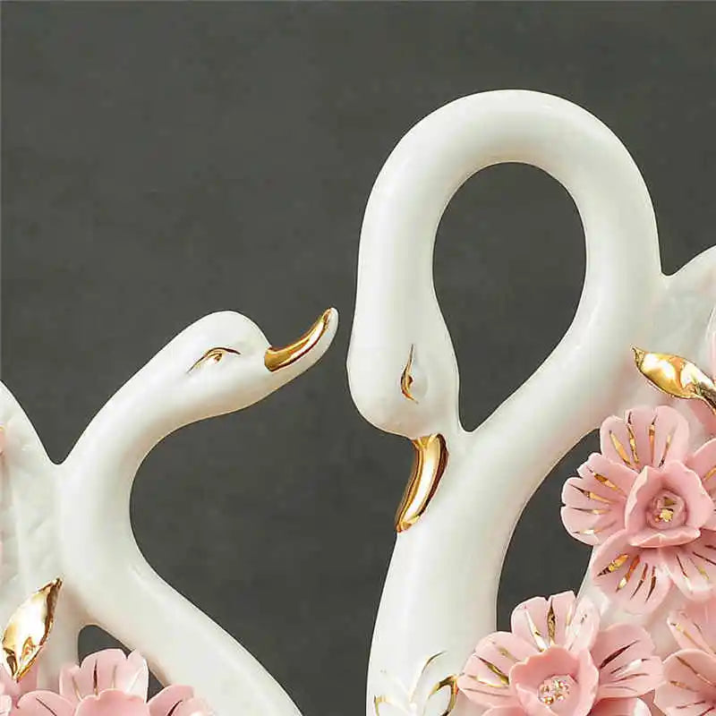 Afralia™ Elegant Swan Sculpture Figurines Pair for Home Décor & Wedding Gift