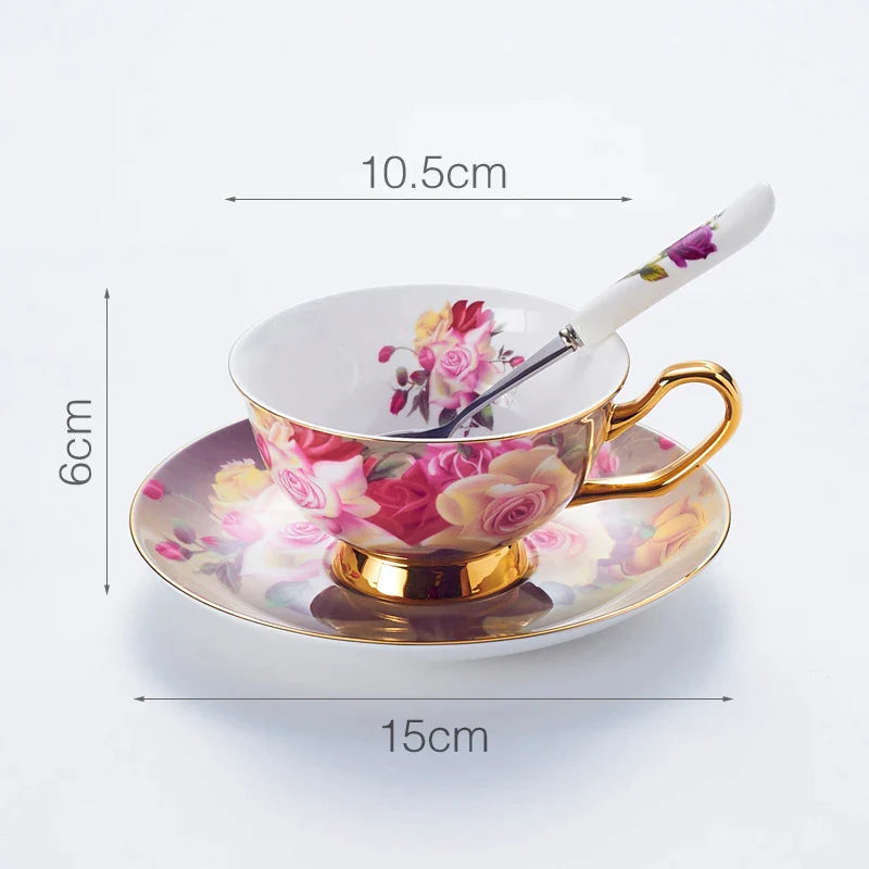Afralia™ Vintage Rose Porcelain Tea Cup Set 200ml British Cafe Afternoon Teacup