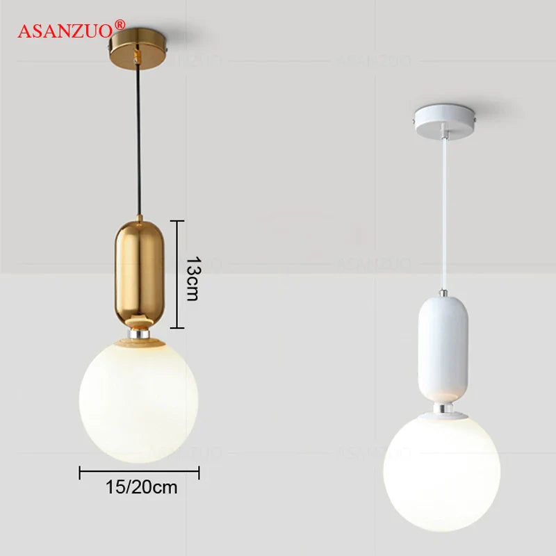 Afralia™ Glass Ball LED Bedside Pendant Lamp