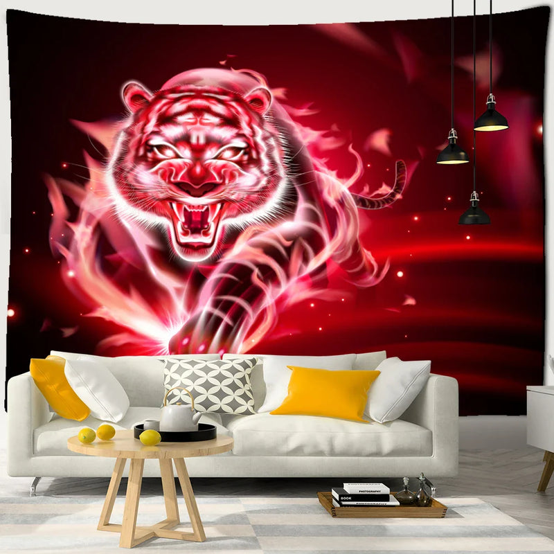 Psychedelic Tiger Tapestry Wall Hanging by Afralia™ - Witchcraft Animal Art for Hippie Home