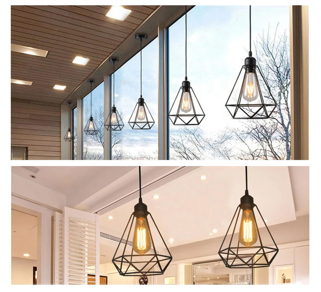 Afralia™ Industrial Vintage Iron Cage Pendant Light for Home Kitchen Living Room Décor