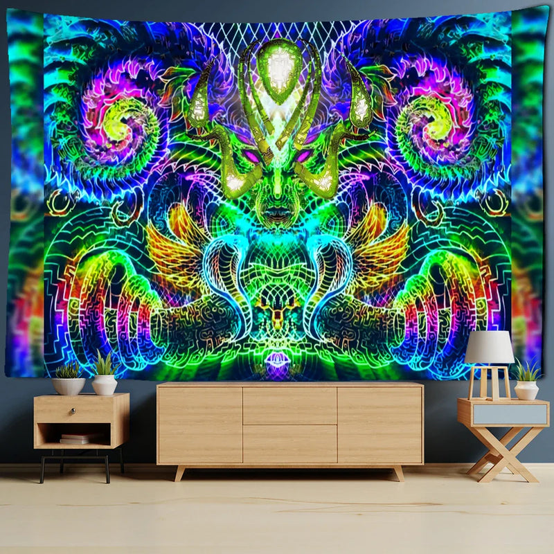 Psychedelic Eyes Tapestry Witchcraft Abstract Colorful Grim Reaper Hippie Home Decor by Afralia™