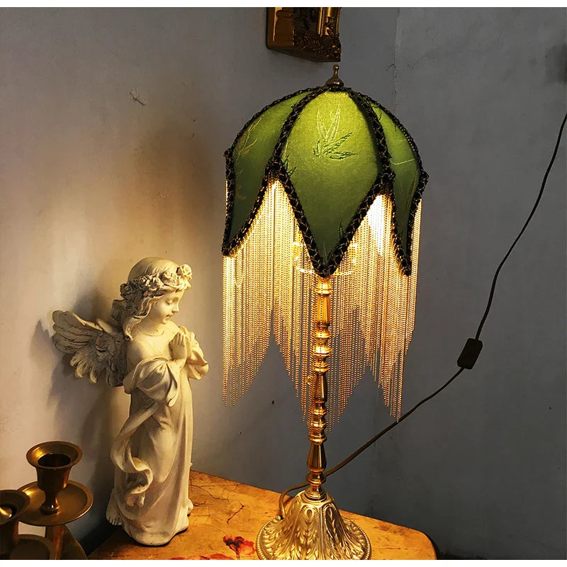 Afralia™ Bamboo Leaf Jacquard Bedside Lampshade with Tassels