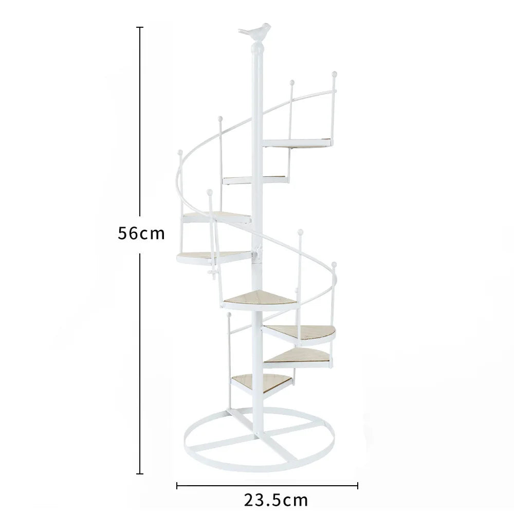 Afralia™ 8-Layer Stair Shape Iron Plant Stand with Wood Plate