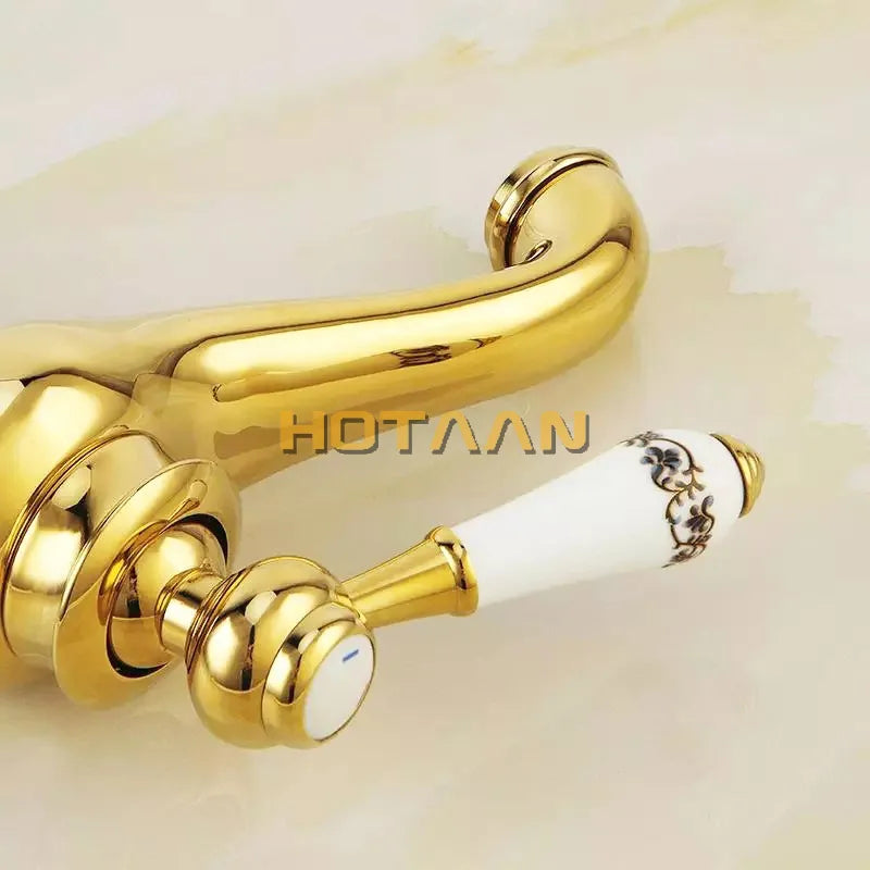 Afralia™ Gold Finish Basin Faucet with Single Handle and Ceramic Taps