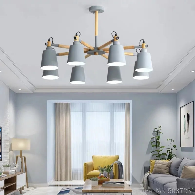 Afralia™ Nordic Wood Macarone Chandelier Pendant Lights for Modern Living Room & Bedroom