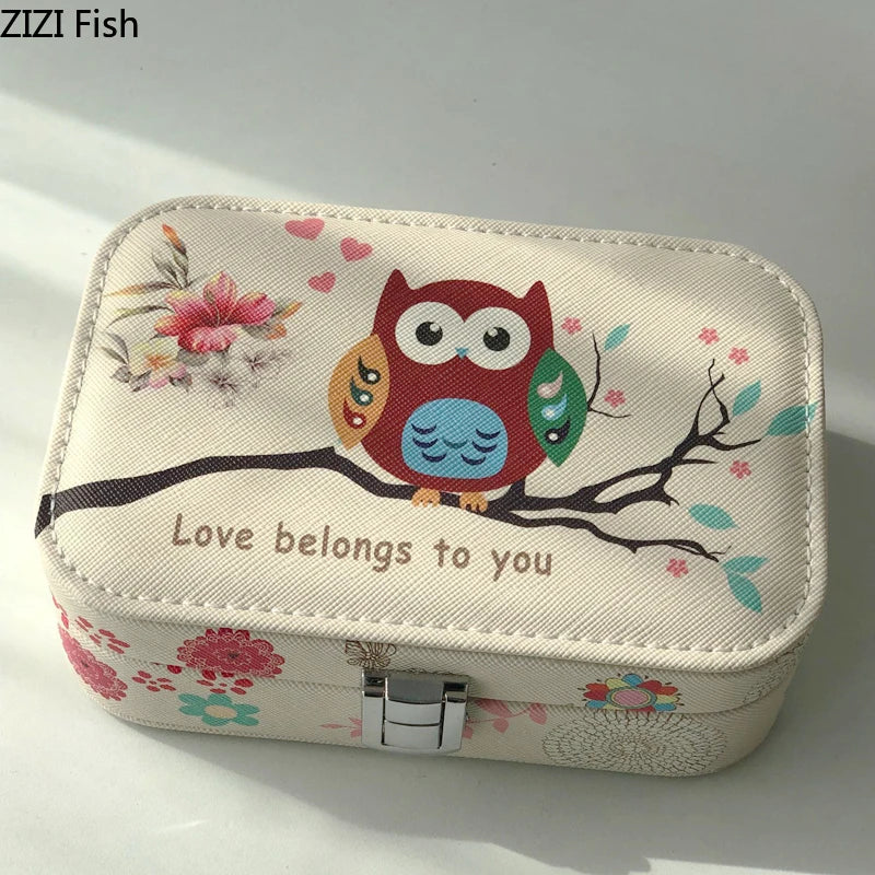 Afralia™ Owl Makeup Box with Mirror & Jewelry Organizer