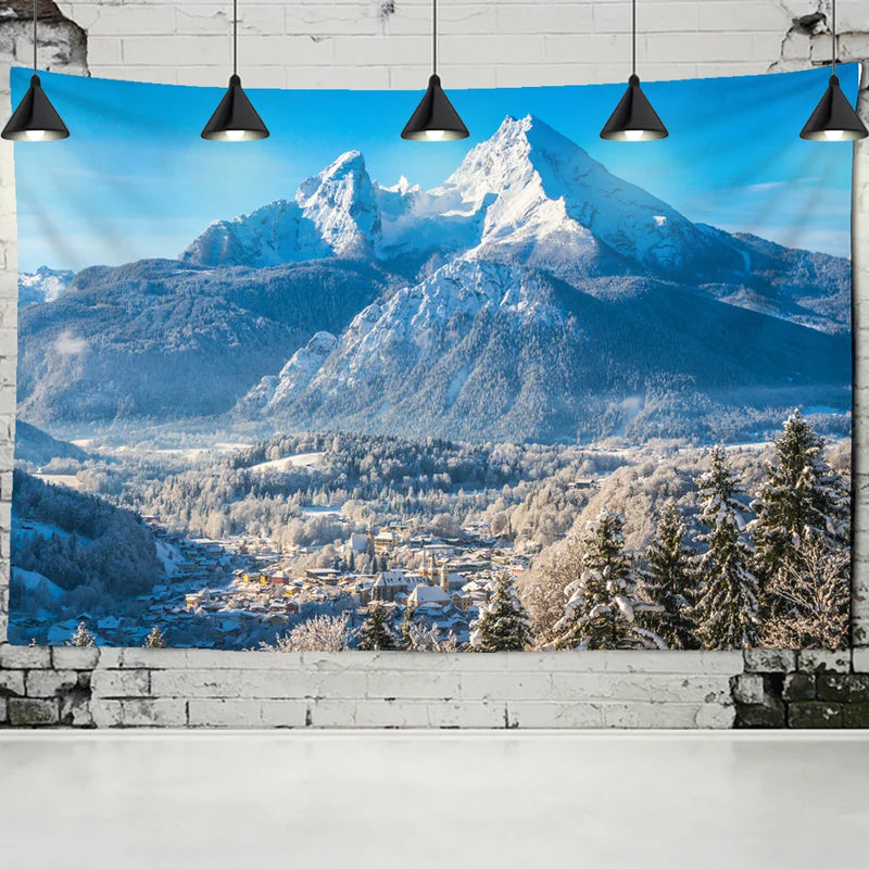 Snow Mountain Nature Tapestry Wall Hanging for Bohemian Home Decor by Afralia™