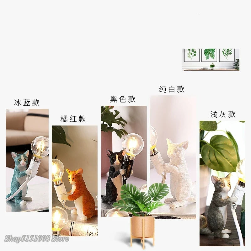 Afralia™ Cat Resin Table Lamp for Children's Bedroom and Home Decor