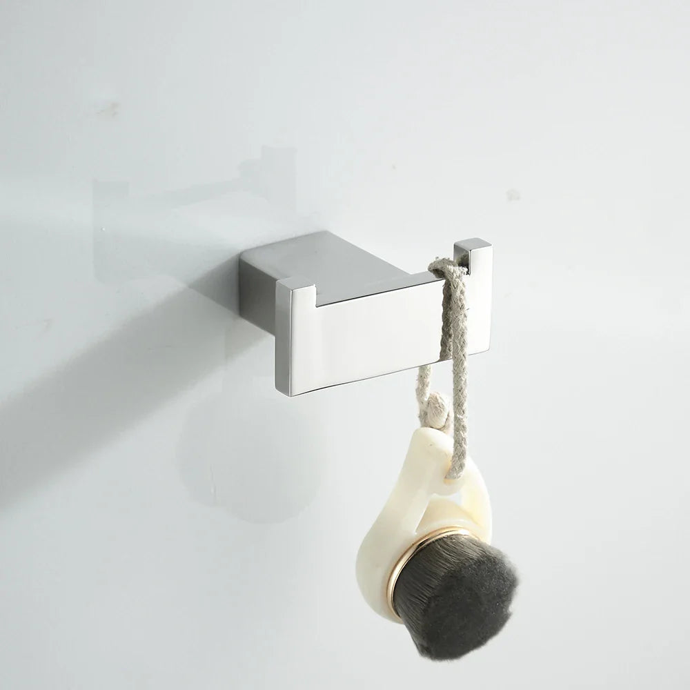 Afralia™ Chrome Bathroom Accessories Set with Towel Bar, Robe Hook, Shelf, and Toothbrush Holder