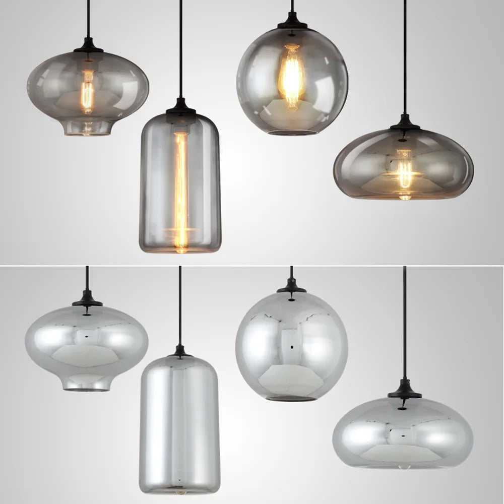 Afralia™ Gray Glass Pendant Light for Bar Stair Dining Room E27 Edison Lamp Lighting