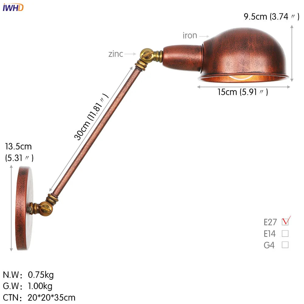 Afralia™ Vintage Industrial Wall Light Swing Arm LED Bedroom Cafe Stair Black