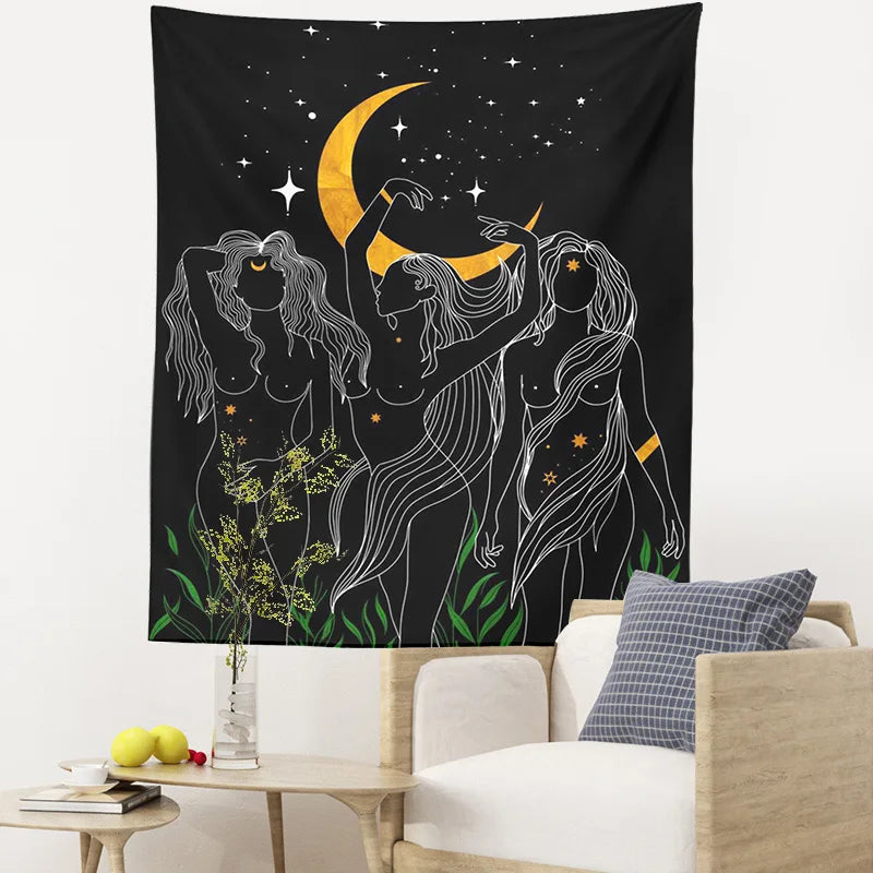 Afralia™ Moon Woman Tapestry: Psychedelic Art Wall Hanging for Boho Decor