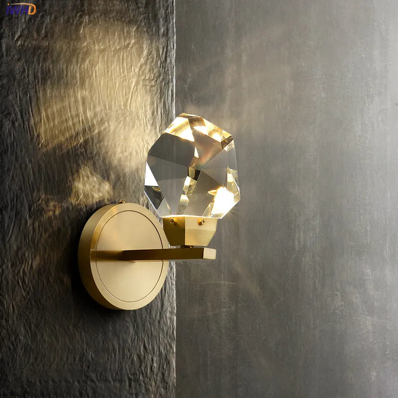 Afralia™ Copper Crystal LED Wall Lamp for Bedroom Living Room Luxe Lighting Fixtures