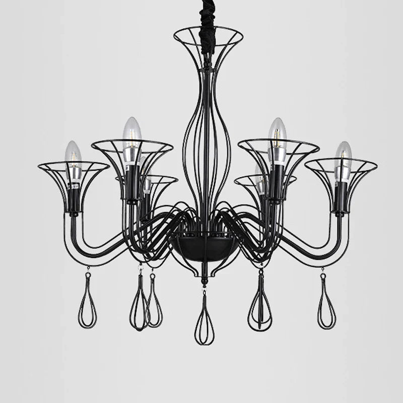 Afralia™ Black Wrought Iron Chandelier LED Candle Frame Chandelier for Foyer, Living & Dining Room