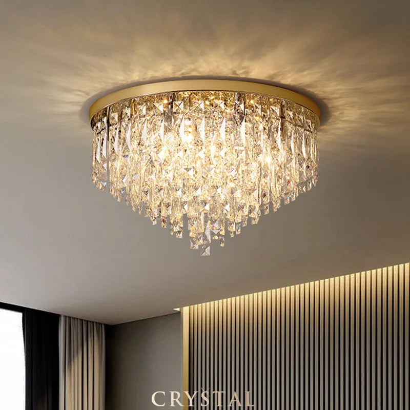 Afralia™ Modern Bedroom Crystal Ceiling Lamp Gold/Chrome Steel LED Lights