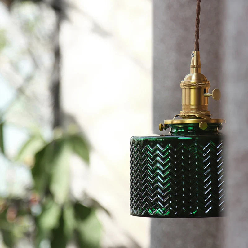 Afralia™ Nordic Green Glass LED Pendant Lights - Vintage Copper Hanging Lamp for Bedroom & Living Room