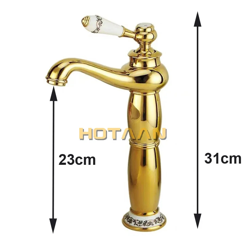 Afralia™ Gold Finish Basin Faucet with Single Handle and Ceramic Taps