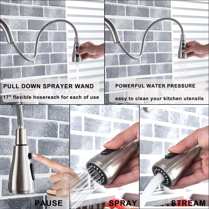 Afralia™ 3-Way Water Filter Kitchen Faucet: Black & Golden Crane Pull Out Sprayer