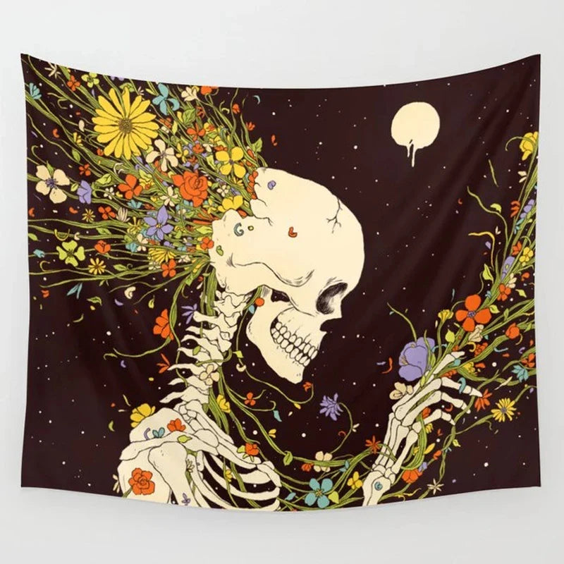 Afralia™ Skull Moon Mandala Tapestry Floral Wall Hanging Blanket