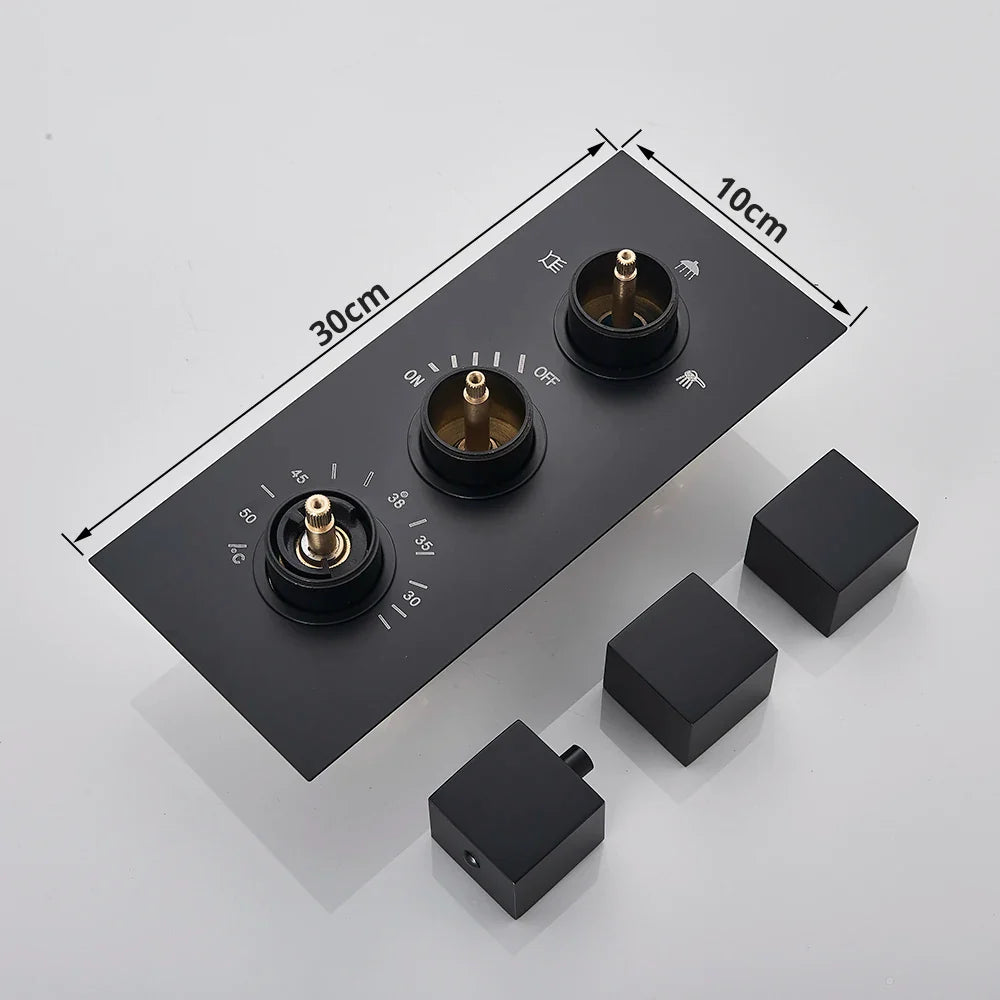Afralia™ Black Thermostatic Waterfall Rainfall Shower Faucet with Handshower