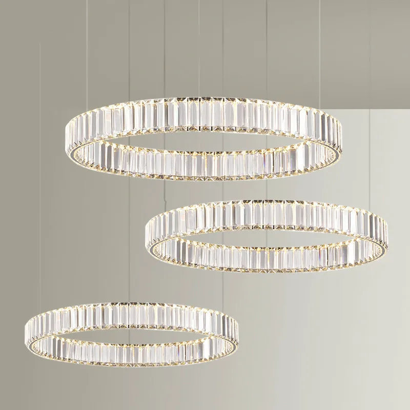 Afralia™ Luxury Crystal LED Chandelier: Dimmable Circle Droplight for Villa Stairs & Living Room