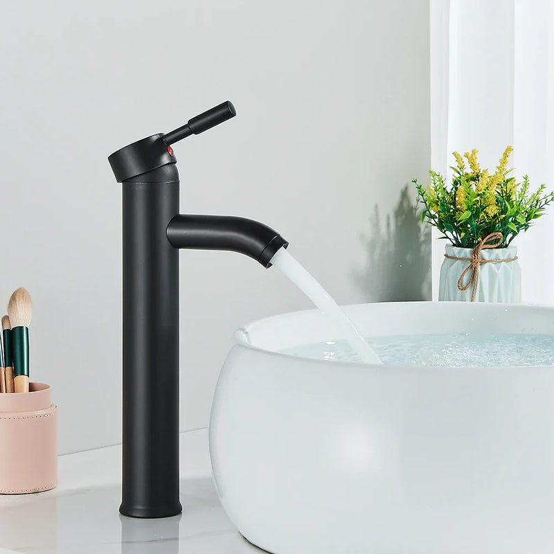 Afralia™ Matte Black Brass Basin Faucet Single Lever Bathroom Mixer Tap Deck Mounted