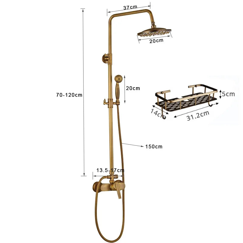 Afralia™ Antique Brass Shower Set with Handshower, Rainfall Tap Crane