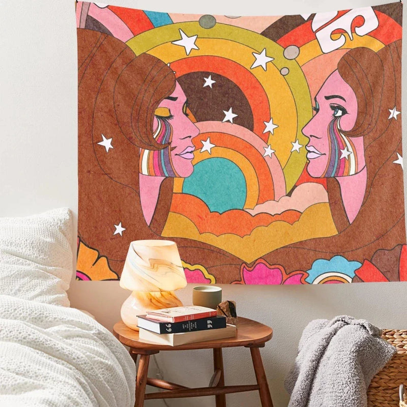 Afralia™ Rainbow Psychedelic Tapestry: Colorful Trippy Wall Decor for Girls' Dorm