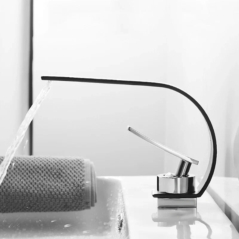 Afralia™ Modern Basin Faucet Mixer Tap Gold Black Single Handle Waterfall Hot Cold
