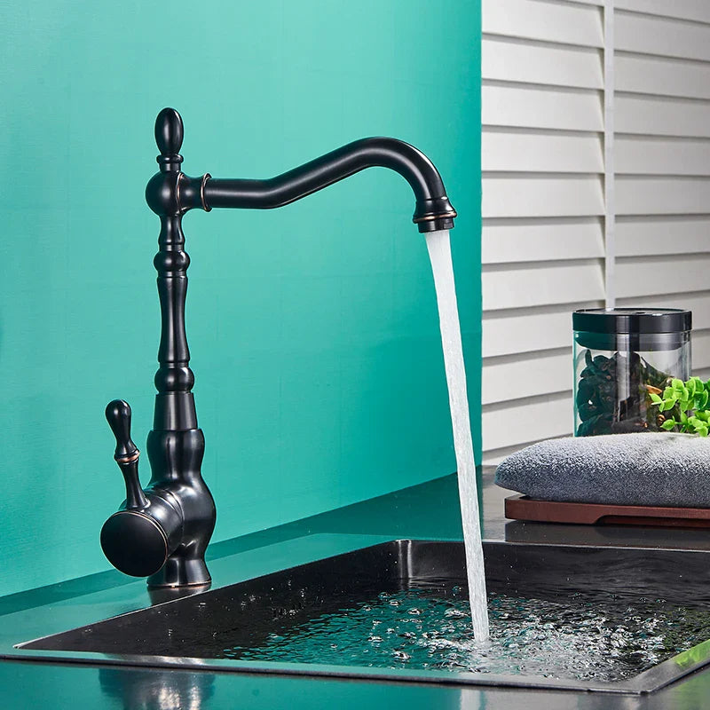 Afralia™ Black Bronze Kitchen Faucet Deck Mounted 360° Rotation Hot Cold Mixer Tap