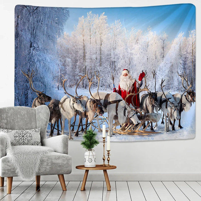 Afralia™ Xmas Santa Deer Tapestry Wall Hanging for Festive Home Decor