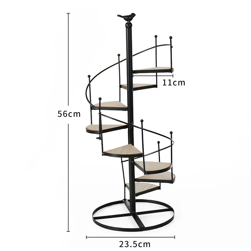 Afralia™ 8-Layer Stair Shape Iron Plant Stand with Wood Plate
