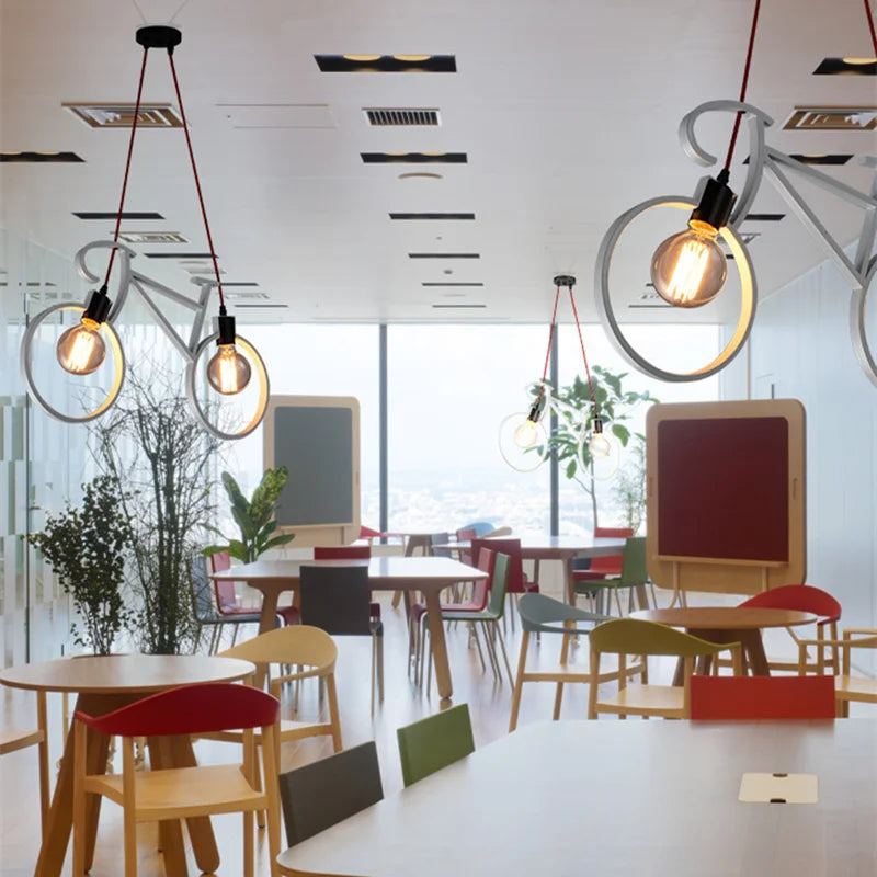 Afralia™ Iron Bicycle Chandelier: Vintage White Black LOFT Lighting for Bedroom Living Room