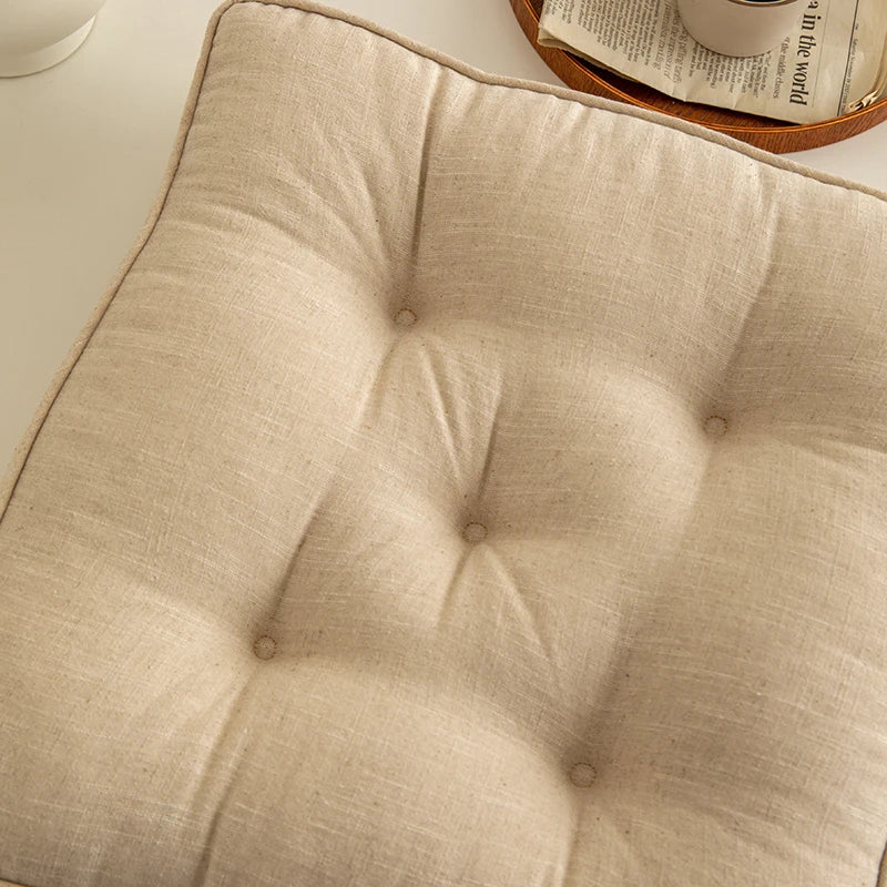 Afralia™ Button Cushion: Solid Color Linen Pillow for Home, Chair, Car, Bench