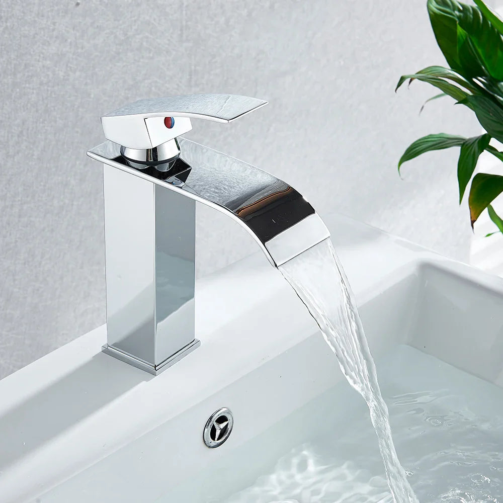 Afralia™ Rozin Waterfall Bathroom Sink Faucet - Polished Chrome Basin Mixer Tap
