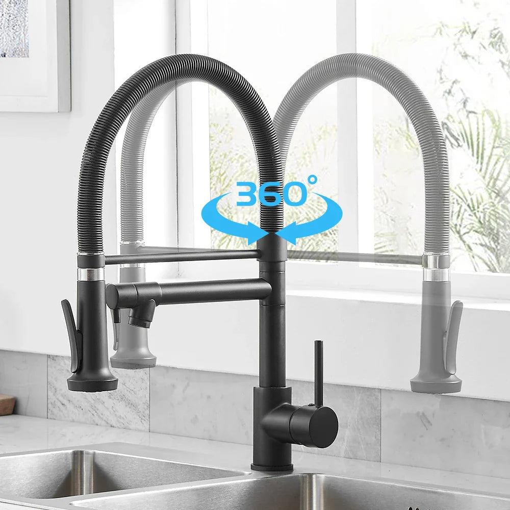 Afralia™ Black Spring Kitchen Faucet with Sprayer and Brushed Nickel Finish