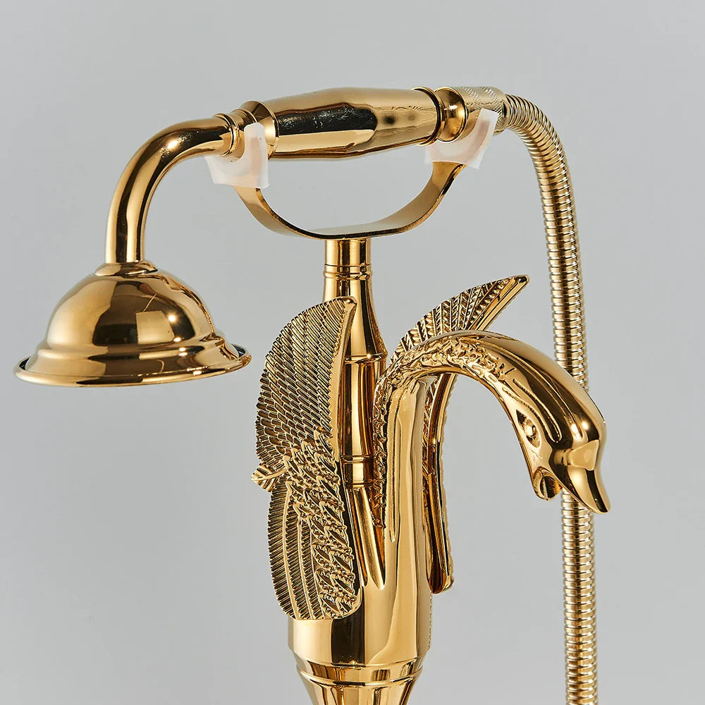 Afralia™ Golden Bird Freestanding Bathtub Faucet with Dual Crystal Handles