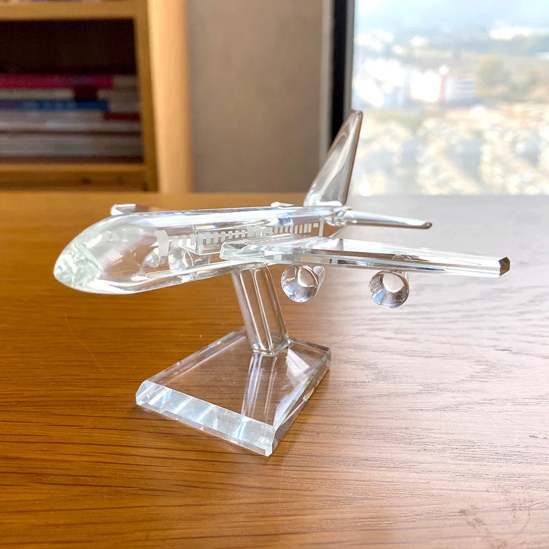 Afralia™ Crystal Aircraft Figurine Glass Airplane Collectible Home Decor