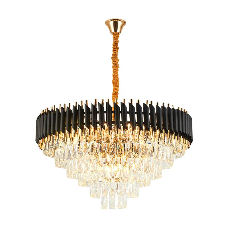 Afralia™ Crystal Black Clear LED Chandelier Lighting for Staircase Foyer
